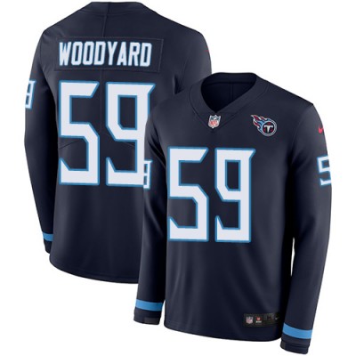 Nike Tennessee Titans #59 Wesley Woodyard Navy Blue Team Color Men's Stitched NFL Limited Therma Long Sleeve Jersey Men's